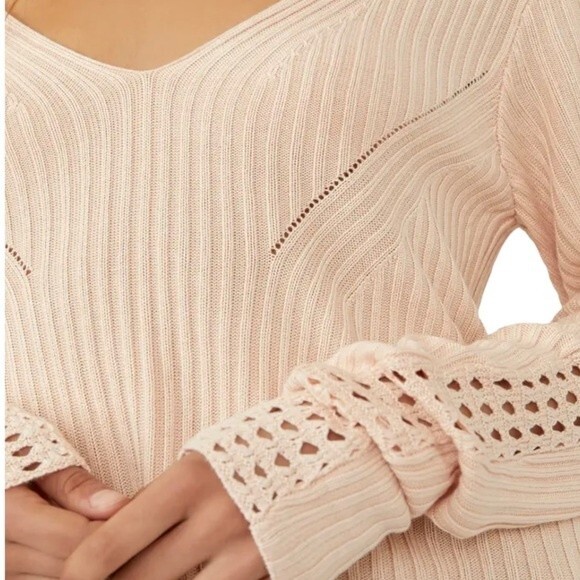 NWT Free People Starlight Ribbed Boho Tunic Open Knit Sweater Cream Size XS NEW - Picture 8 of 13